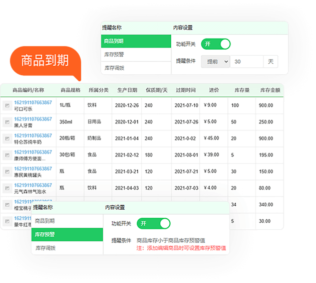 有没有库存提醒或者保质期到期提醒这些功能呢？